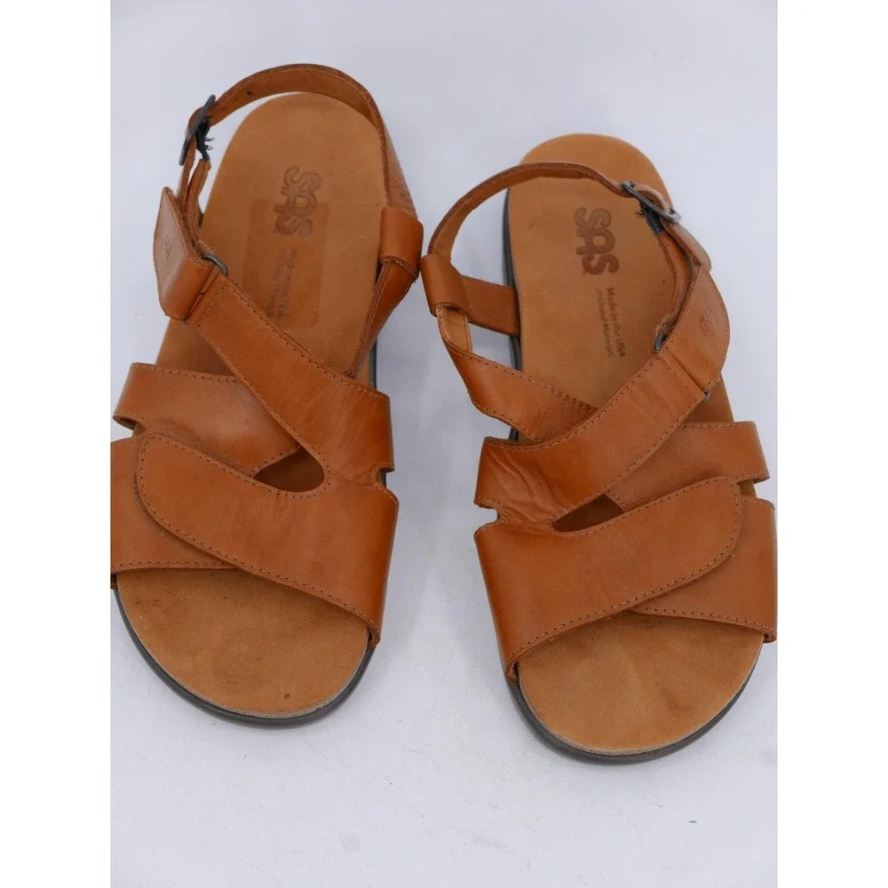 SAS Huggy Slingback Sandals Brown Leather Comfort Adjustable Women's Size 9